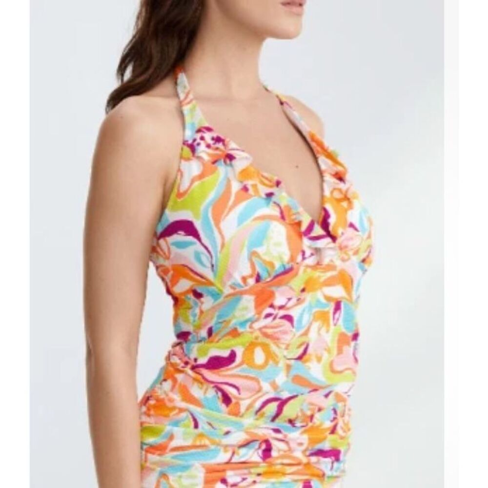NWT Birdsong GROOVY ruffle halter tankini swim bathing suit M/36DD
